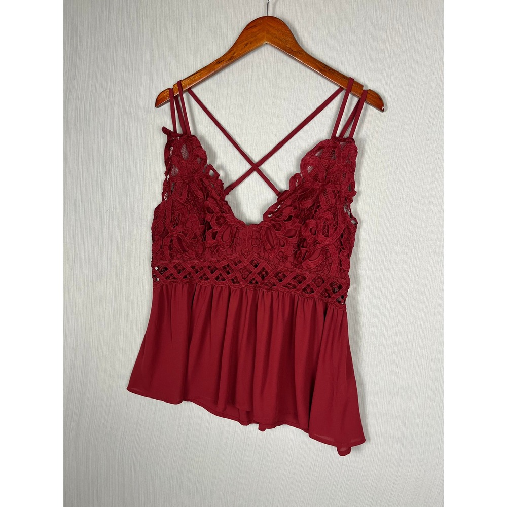 Lace‎ Peplum Top Womens 1XL Burgundy Boho Romantic Coquette Sirencore